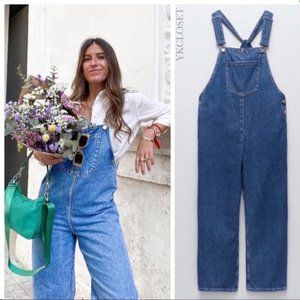LONG OVERSIZED DENIM OVERALLS MID-BLUE